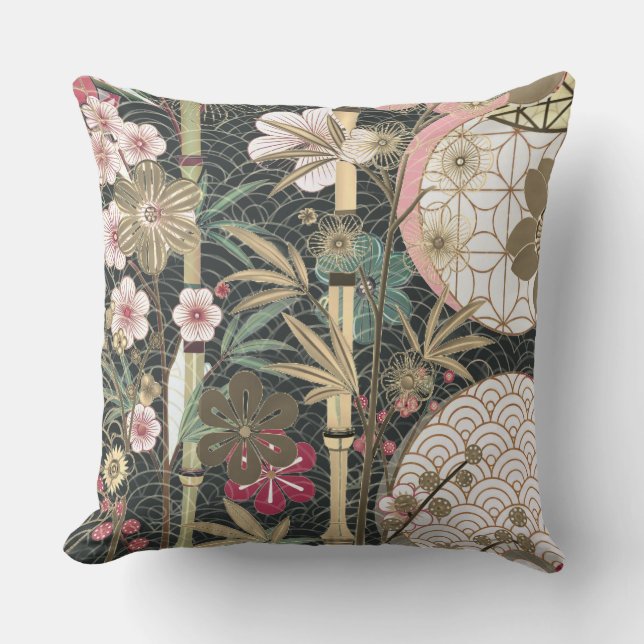 Bamboo Cherry Blossoms Art Deco Designs Cushion (Front)