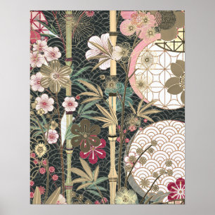 Bamboo Cherry Blossoms Art Deco Designs Poster
