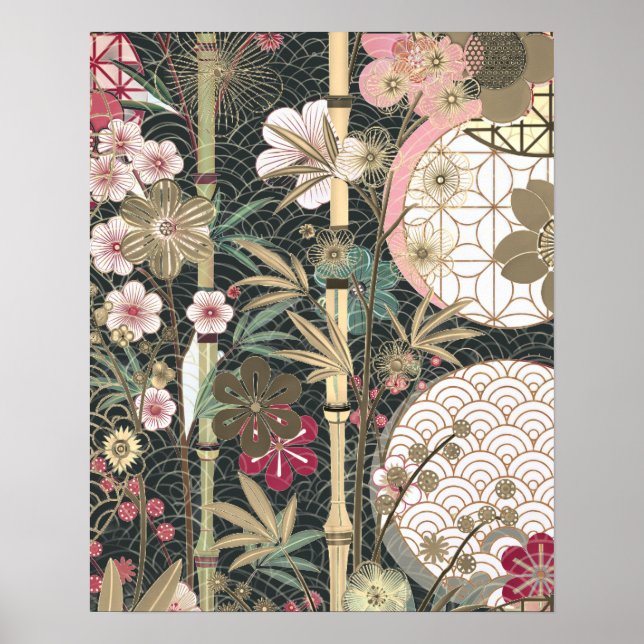 Bamboo Cherry Blossoms Art Deco Designs Poster (Front)
