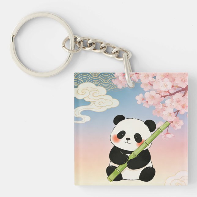 Bamboo & Cherry Panda Keychain (Front)