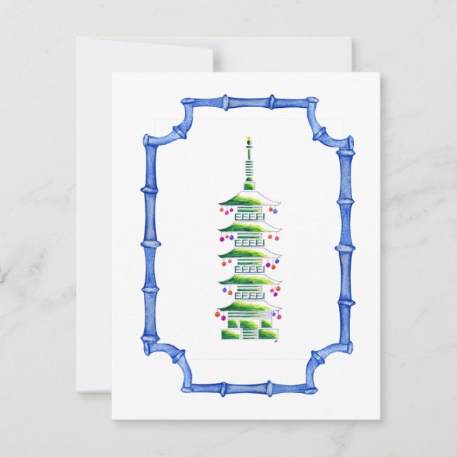 Bamboo Chinoiserie Pagoda Christmas Tree Card (Front)