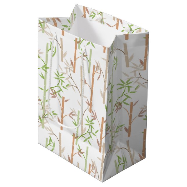 Bamboo Foliage Oriental Greenery Leaves Medium Gift Bag (Front Angled)