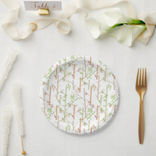 Bamboo Foliage Oriental Greenery Leaves Paper Plate