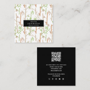 Bamboo Foliage Oriental Greenery Leaves QR Code Square Business Card