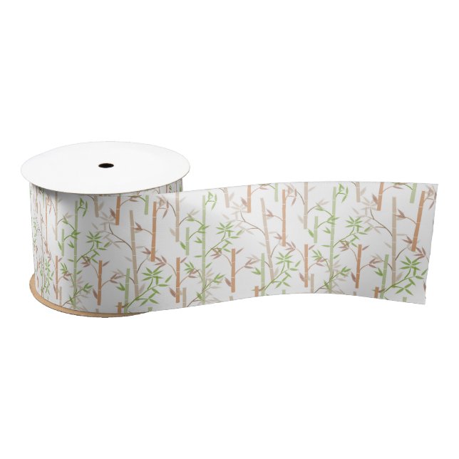 Bamboo Foliage Oriental Greenery Leaves Satin Ribbon (Spool)