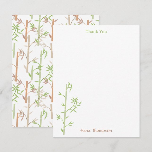 Bamboo Foliage Oriental Greenery Leaves Thank You Card (Front/Back)