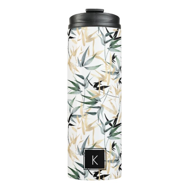 Bamboo Foliage Pattern Monogram Thermal Tumbler (Front)