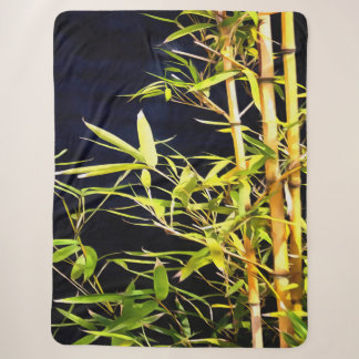 Bamboo Foliage Tropical Art On Black Sherpa Blanket