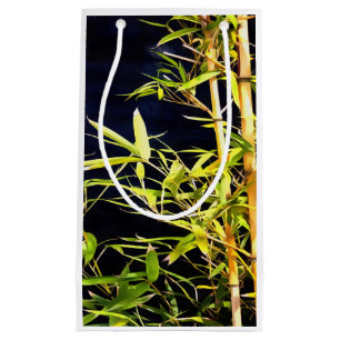 Bamboo Foliage Tropical Art On Black Small Gift Bag