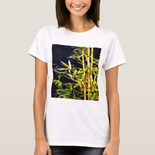 Bamboo Foliage Tropical Art On Black T-Shirt