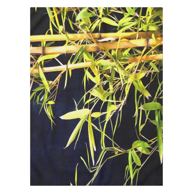 Bamboo Foliage Tropical Art On Black Tablecloth (Front)