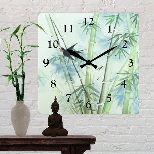 Bamboo Forest - green Square Wall Clock