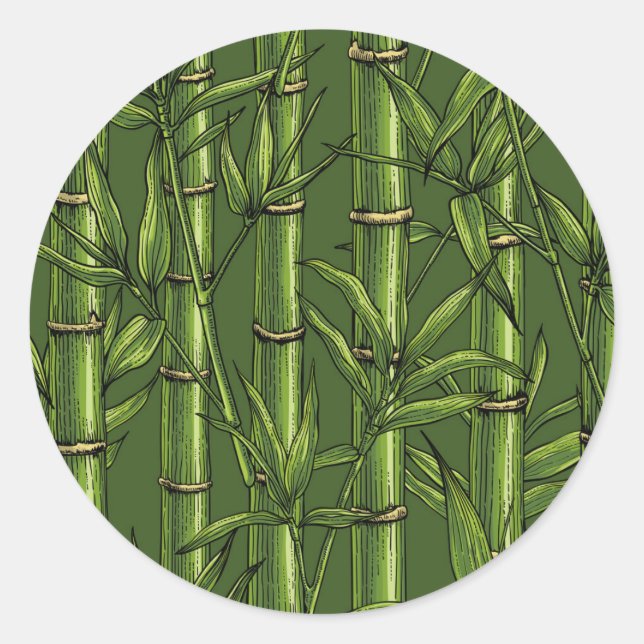 Bamboo forest in green classic round sticker (Front)