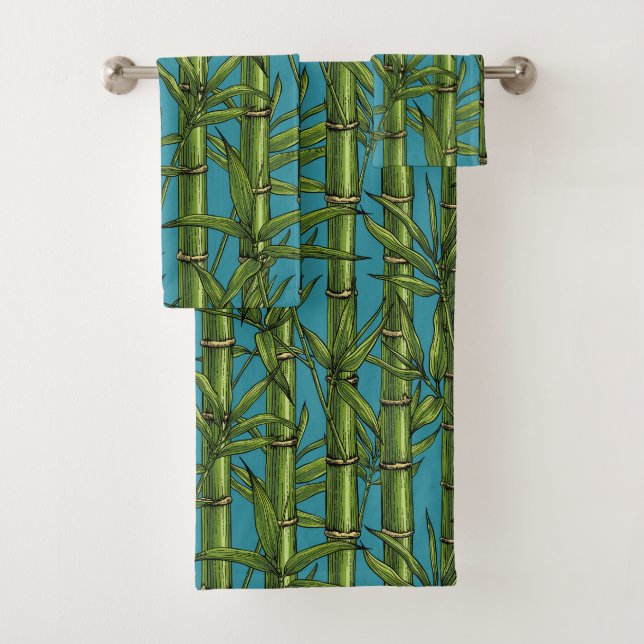 Bamboo forest on blue bath towel set (Insitu)