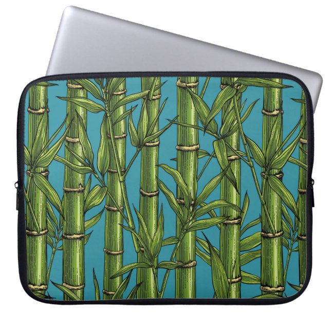 Bamboo forest on blue laptop sleeve (Front)