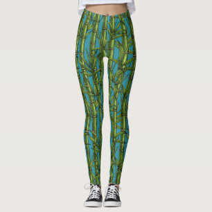 Bamboo forest on blue leggings