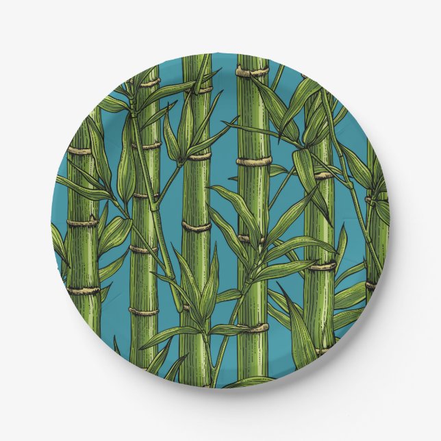 Bamboo forest on blue paper plate (Front)