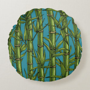 Bamboo forest on blue round cushion