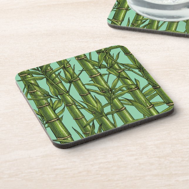 Bamboo forest on light blue coaster (Left Side)
