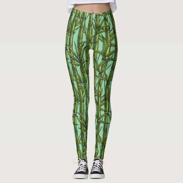 Bamboo forest on light blue leggings (Front)