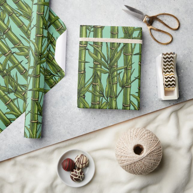 Bamboo forest on light blue wrapping paper (Crafts)