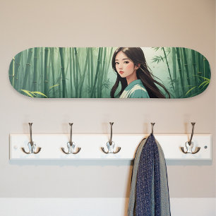Bamboo Forest with Asian Woman Skateboard