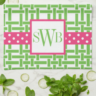 Bamboo & Grosgrain Monogrammed Kitchen Towel