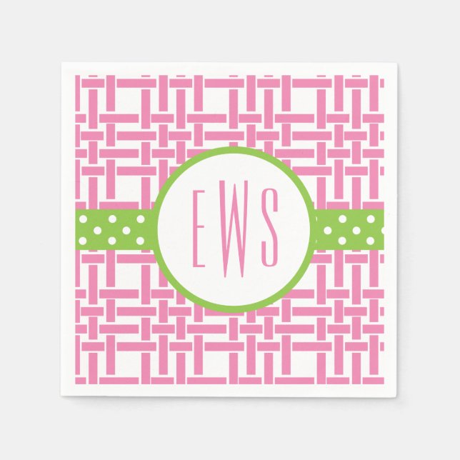 Bamboo & Grosgrain Monogrammed Party Napkins (Front)