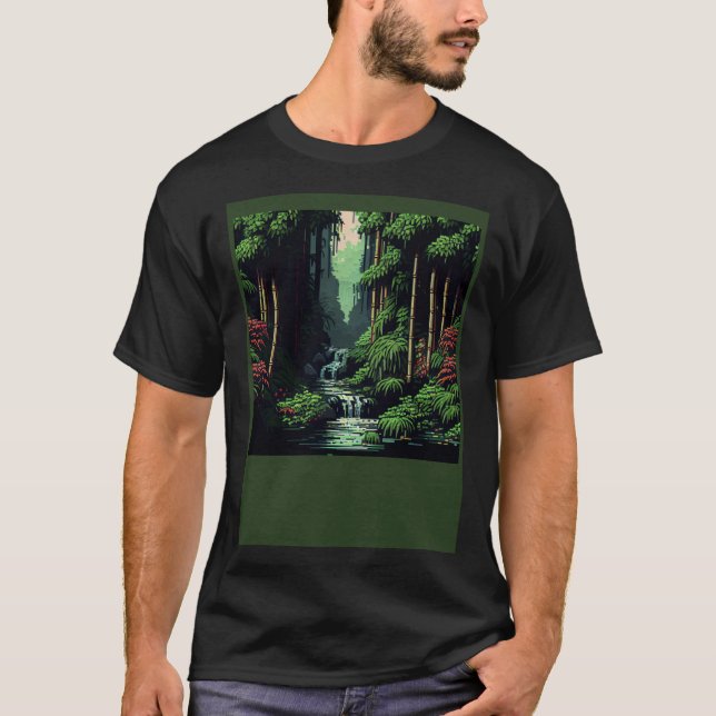 Bamboo Grove Pixelated Oasis River T-Shirt (Front)