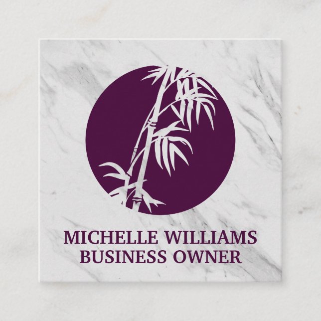 Bamboo Icon | White Marble Texture Square Business Card (Front)