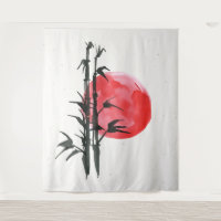 Bamboo in front of a red sun