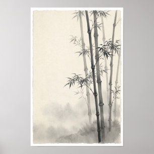 Bamboo in Mist Poster Japanese Ink Wash Zen Mini