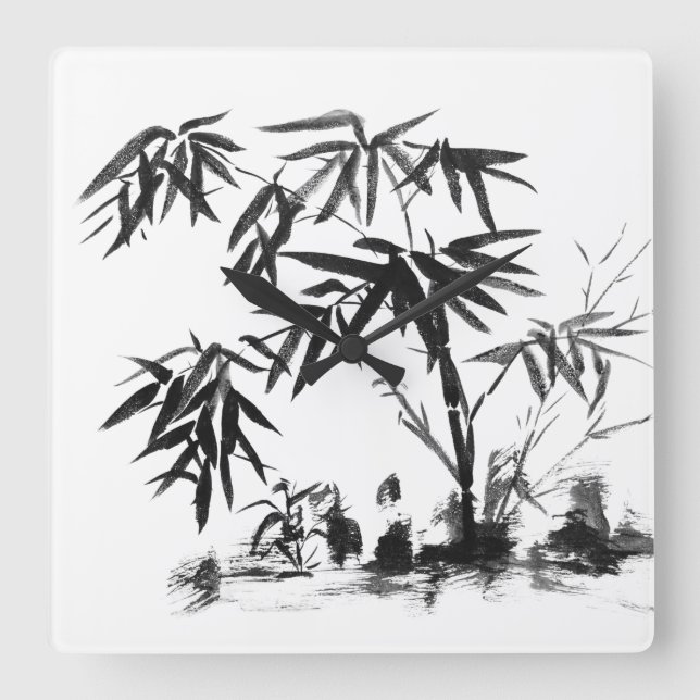 Bamboo in Water Square Wall Clock (Front)