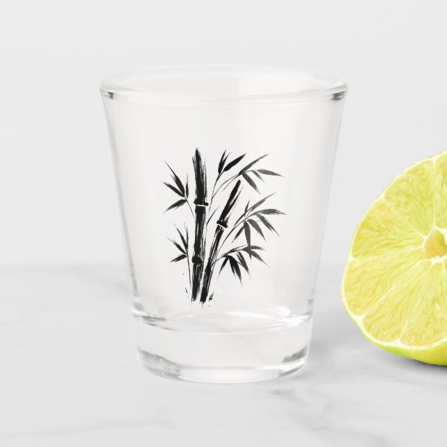 Bamboo Ink Illustration – Minimalist Shot Glass (Front)
