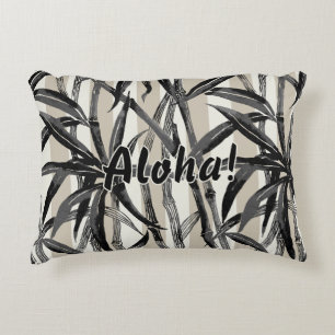 Bamboo Jungle Hawaiian Stripe - Black and Taupe Decorative Cushion