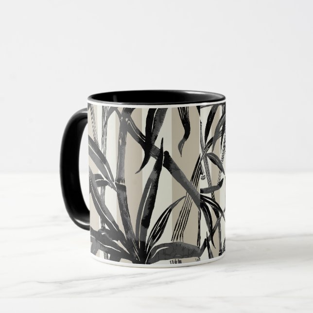 Bamboo Jungle Hawaiian Stripe - Black and Taupe Mug (Front Left)