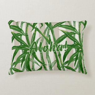 Bamboo Jungle Hawaiian Stripe - Green and Taupe Decorative Cushion