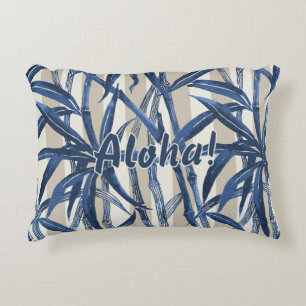 Bamboo Jungle Hawaiian Stripe - Navy and Taupe Decorative Cushion