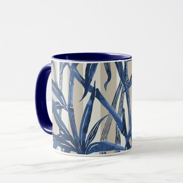 Bamboo Jungle Hawaiian Stripe - Navy and Taupe Mug (Front Left)