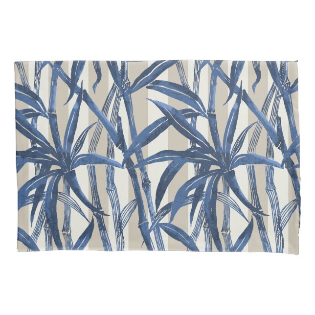 Bamboo Jungle Hawaiian Stripe - Navy and Taupe Pillowcase (Front)