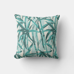Bamboo Jungle Hawaiian Stripe - Teal and Aqua Cushion