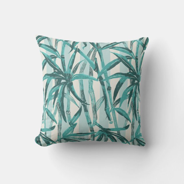 Bamboo Jungle Hawaiian Stripe - Teal and Aqua Cushion (Front)