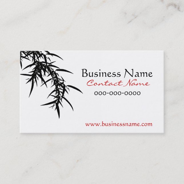 Bamboo Leaves Black Business Card (Front)