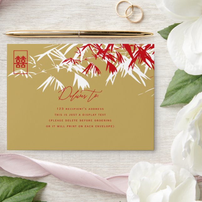 Bamboo Leaves Double Happiness Chinese Wedding Envelope (Wedding)
