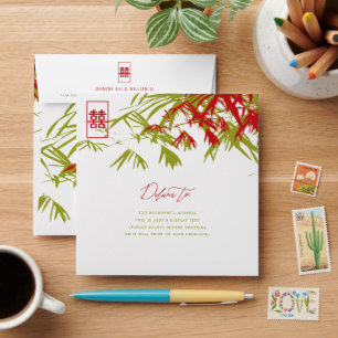 Bamboo Leaves Double Happiness Chinese Wedding Envelope