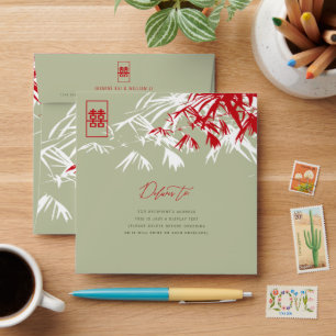 Bamboo Leaves Double Happiness Chinese Wedding Envelopes
