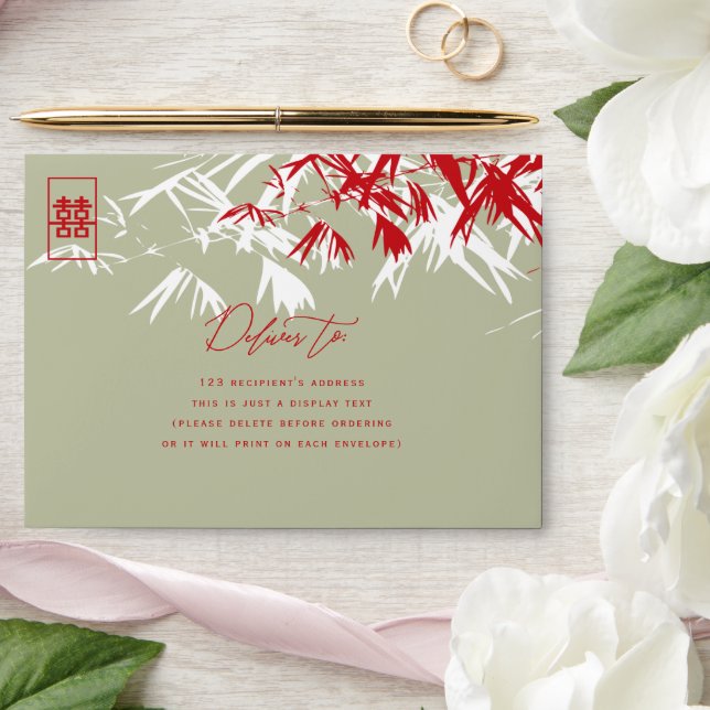 Bamboo Leaves Double Happiness Chinese Wedding Envelopes (Wedding)