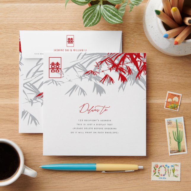 Bamboo Leaves Double Happiness Chinese Wedding Envelopes (Desk)