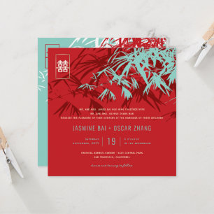 Bamboo Leaves Double Happiness Chinese Wedding Invitation