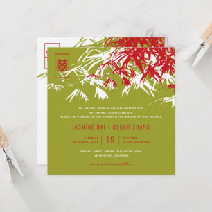 Bamboo Leaves Double Happiness Chinese Wedding Invitation
